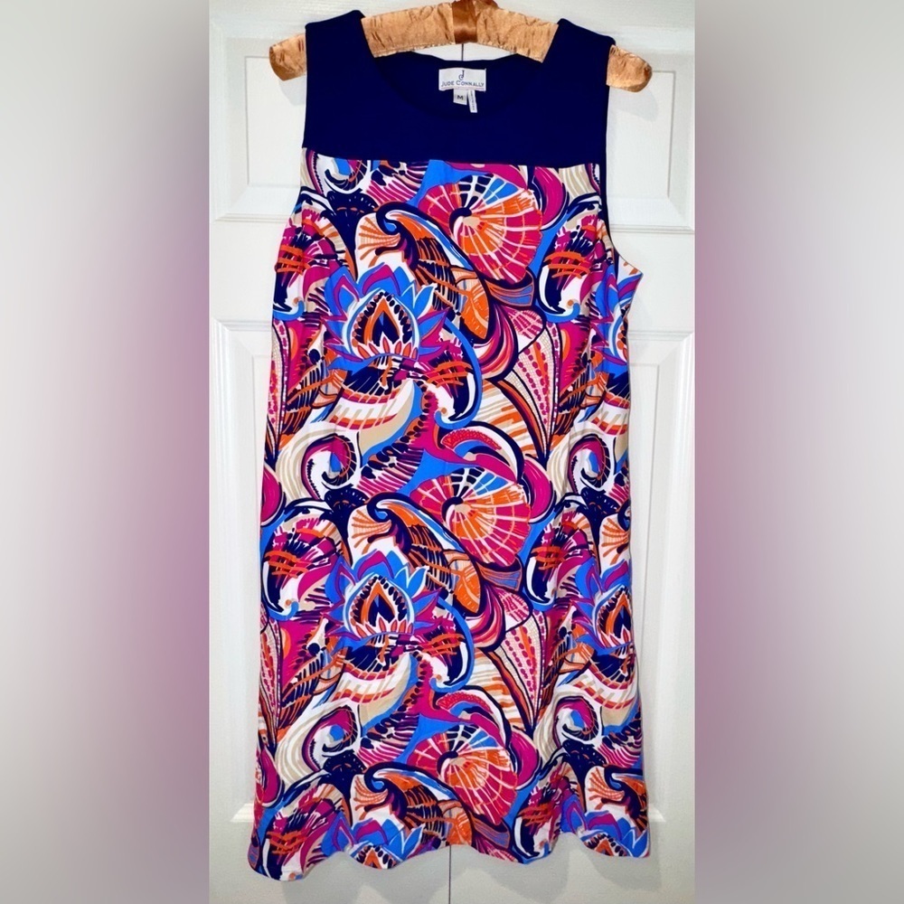 Jude Connally Molly Navy Retro Design Sleeveless Shift Mini Dress Size Med.